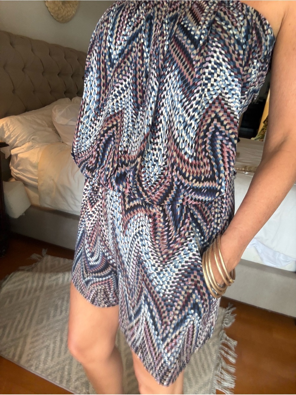 Juniper Blue Strapless Printed Shorts Romper in size medium